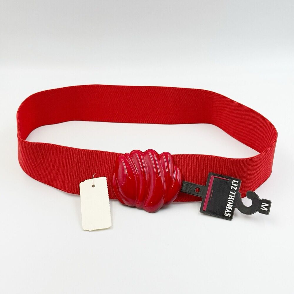 Women's Belt Size M Red Stretch Elastic Cinch Shell Buckle Wide Casual Dress